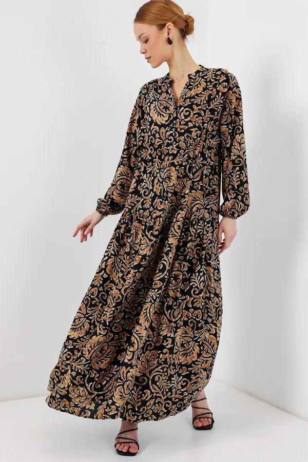 Robe hijab à motifs authentiques 2423 - Noir 10