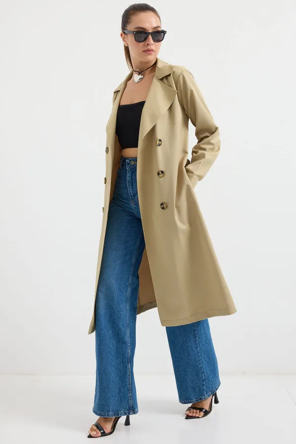 5853 Double-breasted Trench Coat - Light Khaki 5853 Double-breasted Trench Coat - Light Khaki