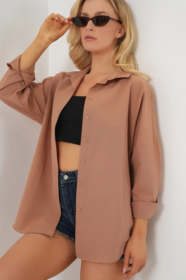 Chemise basique longue oversize 3900 - Camel