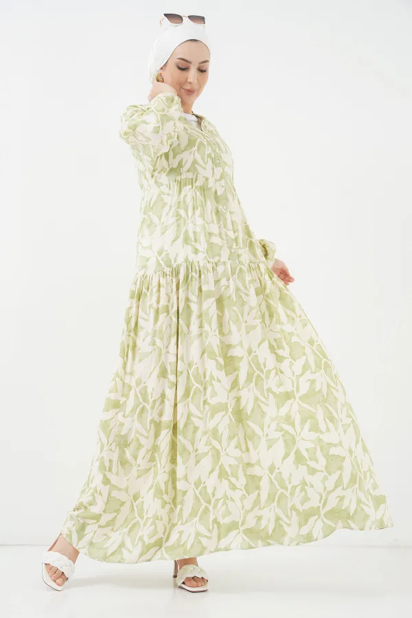 Robe hijab à motifs authentiques 2423 - Vert clair