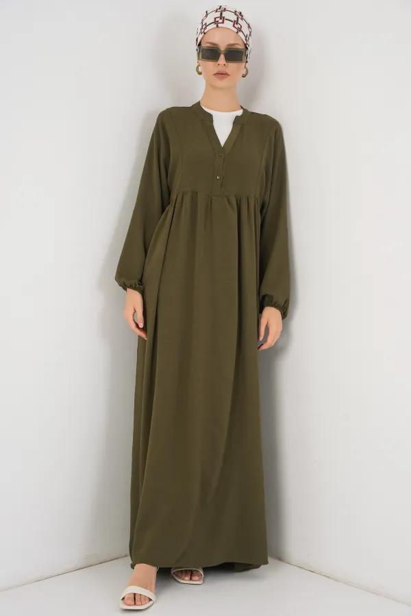 Kadın Uzun Tesettür Elbise 2525 - Haki