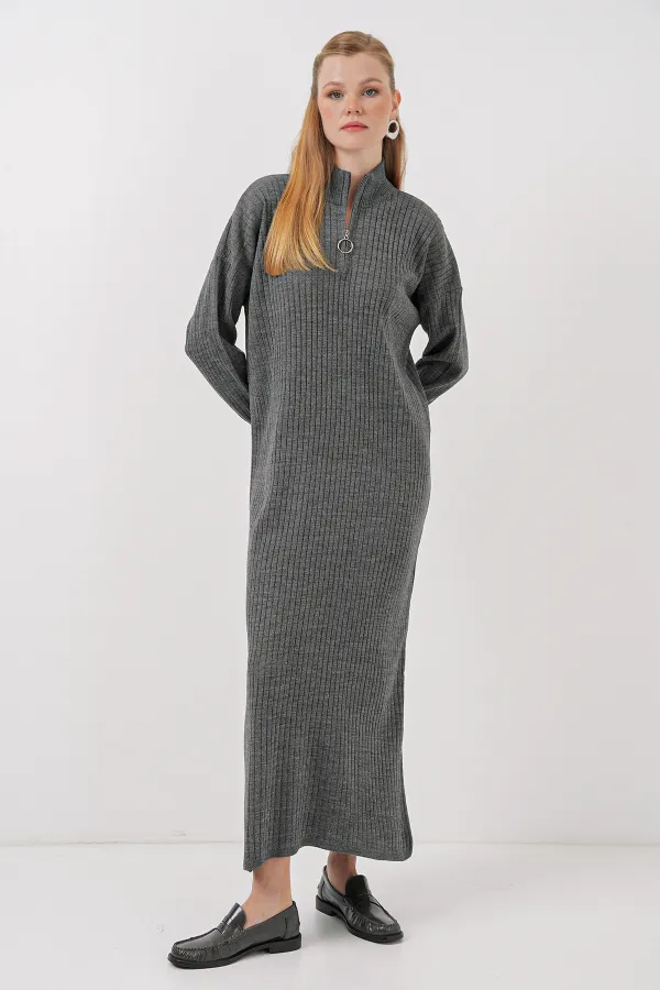 Robe longue en maille anthracite 15839