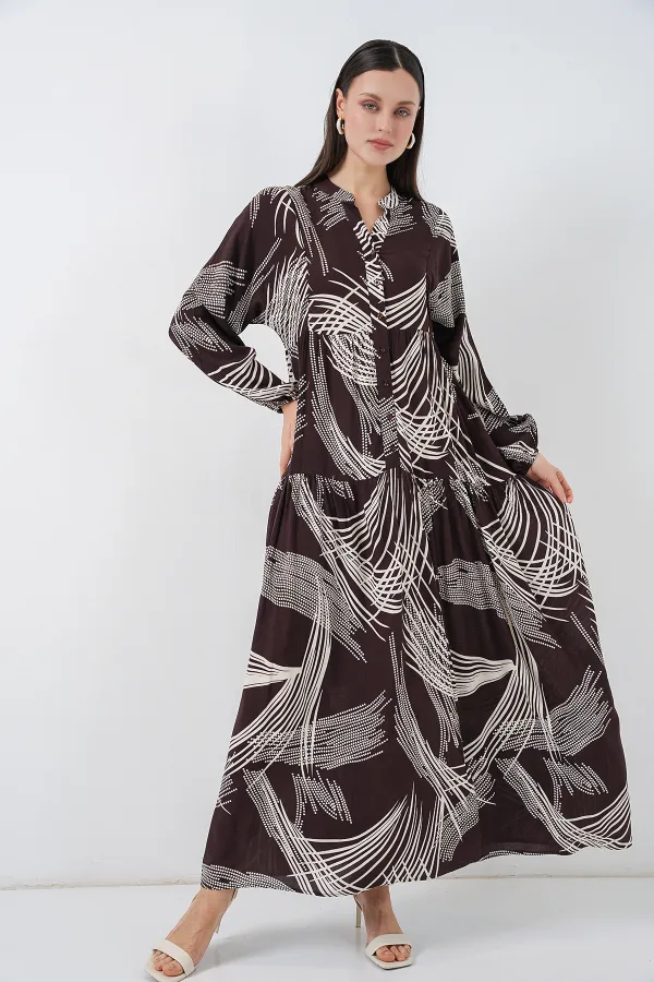 Robe longue hijab à motifs pour femme 2585 - Marron foncé