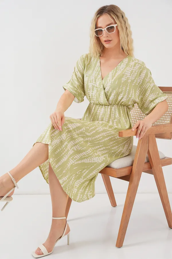 Women's Patterned Short Sleeve Dress 2569 - E.Green