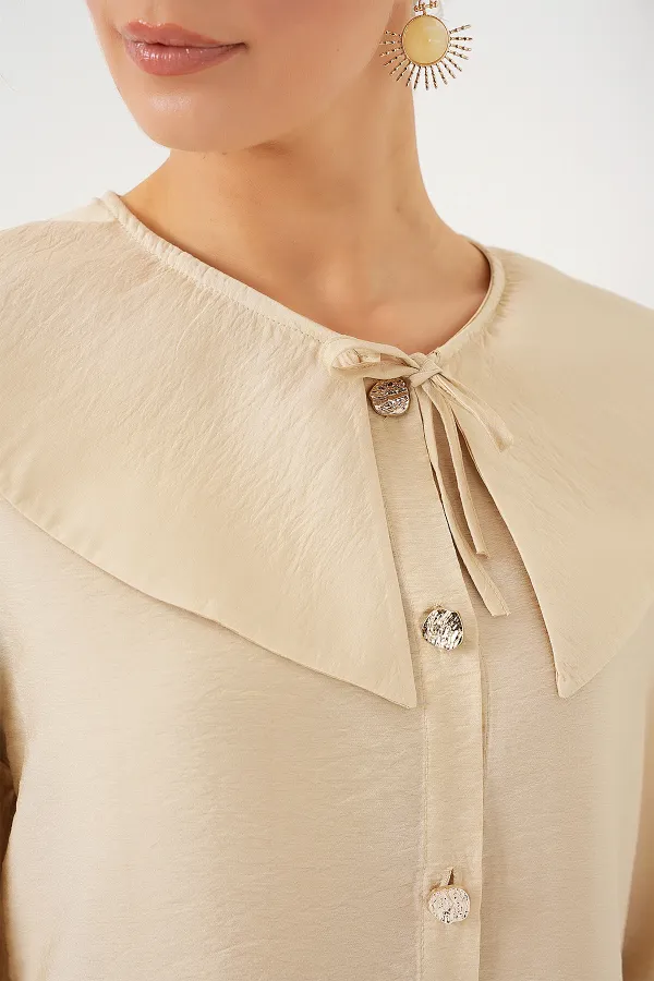 Women's Peter Pan Collar Long Tunic 5967 - Cream