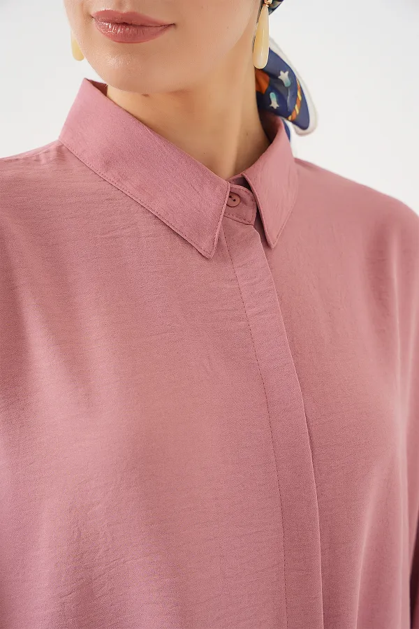 Kadın Uzun Gömlek Tunik 5945 - Pudra