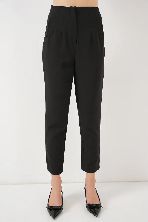 Women's Black High Waist Fabric Trousers 6650 Women's Black High Waist Fabric Trousers 6650