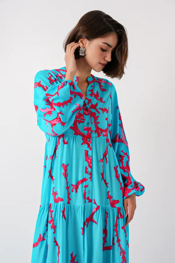 Robe hijab à motifs authentiques 2423 - Bleu glacier