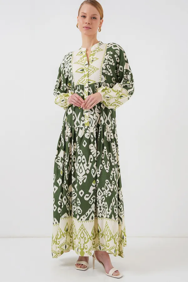 Robe hijab à motifs authentiques 2423 - B. Kaki