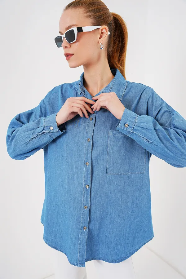 Chemise en jean oversize pour femme 20280 - Bleu