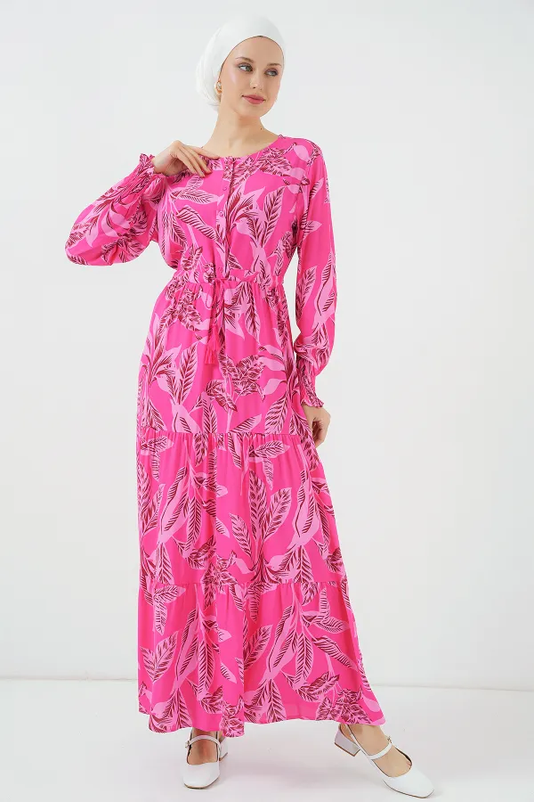 Robe hijab à motifs 2145 - Fuchsia