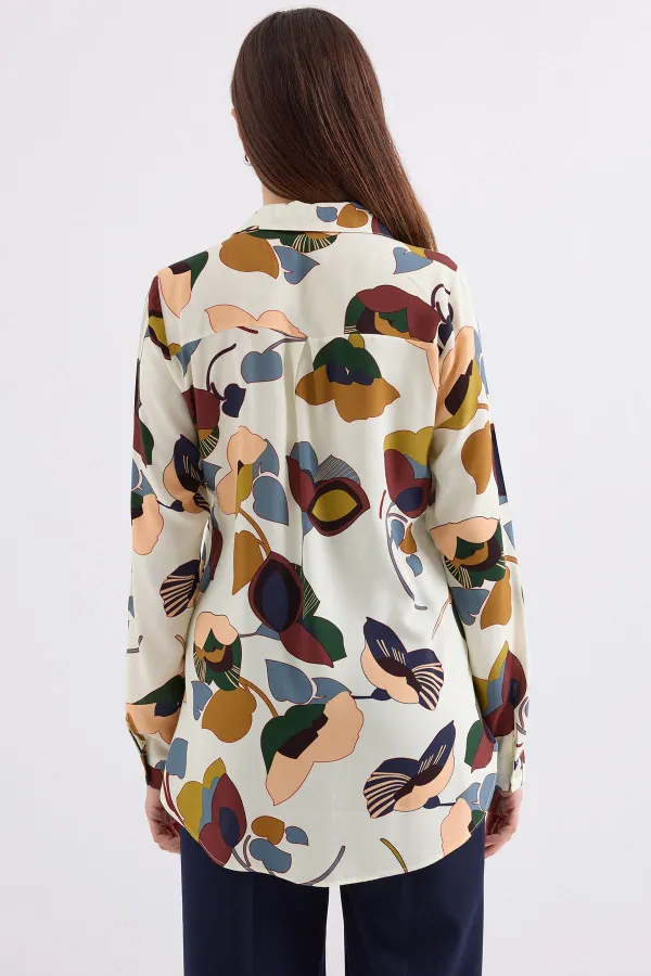 3721 Grafik Desenli Gömlek - K. Bej