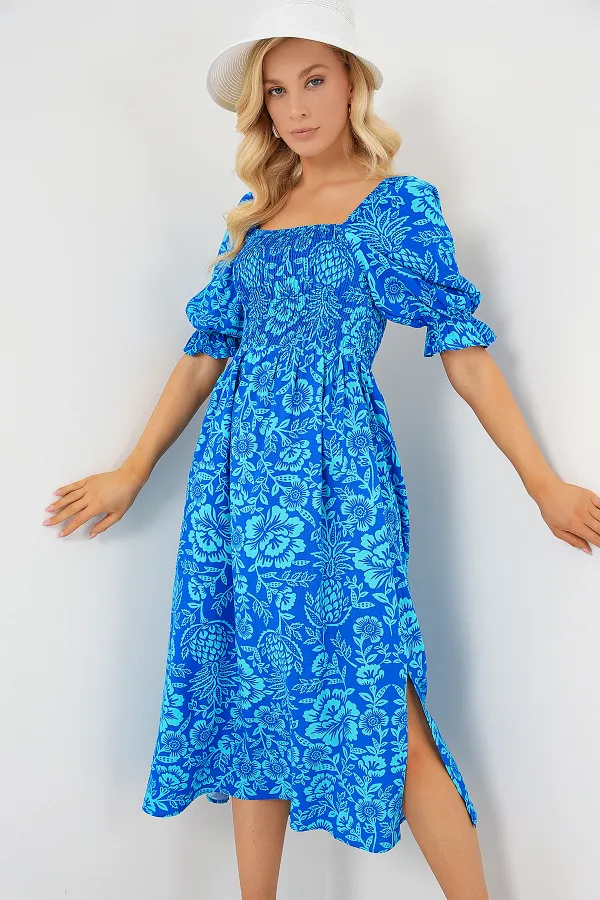 Robe fendue à motifs 2512 - Bleu