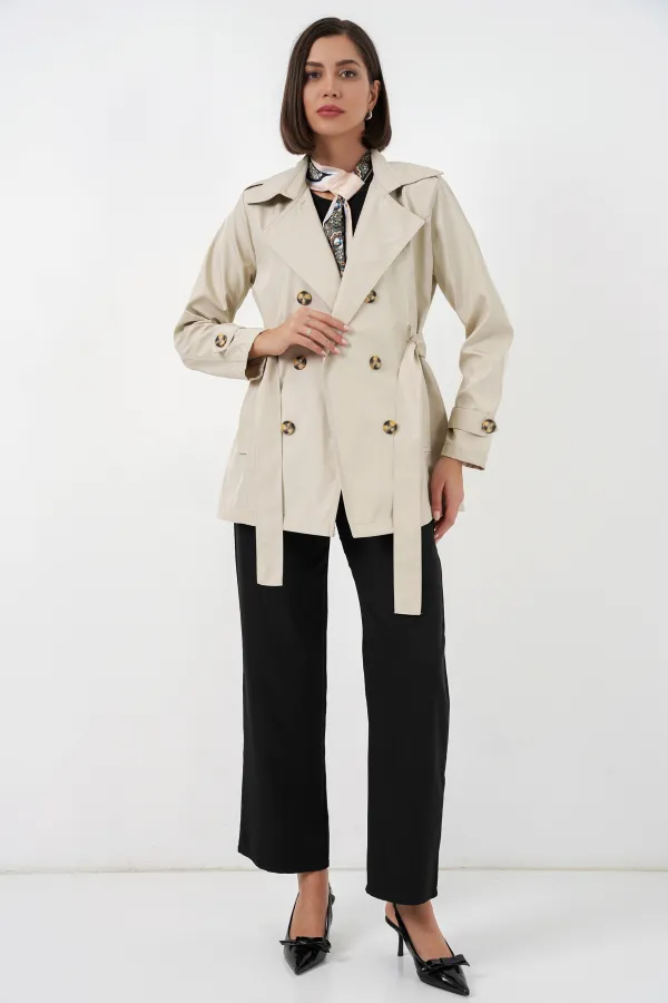 Trench-coat court ceinturé pour femme 5982 - Beige