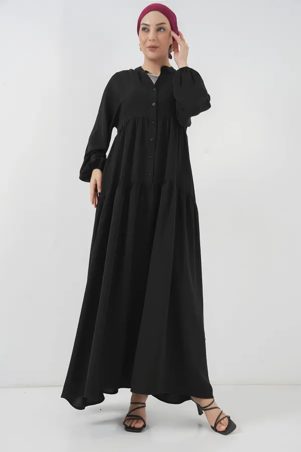 2527 Women's Long Hijab Dress - Black