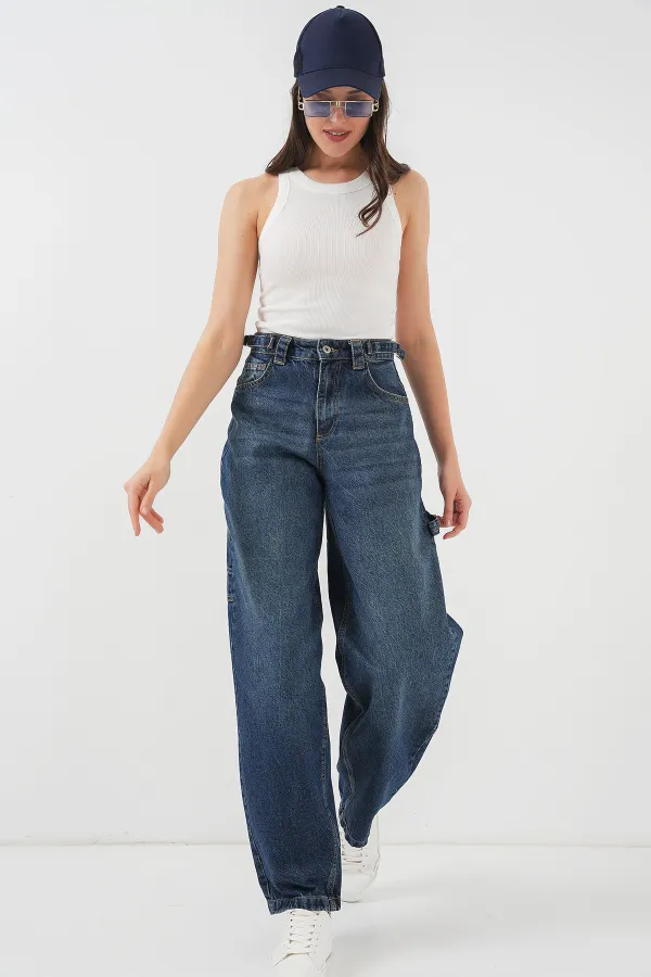 Women's High-Waisted Jeans 6701 - Navy Blue