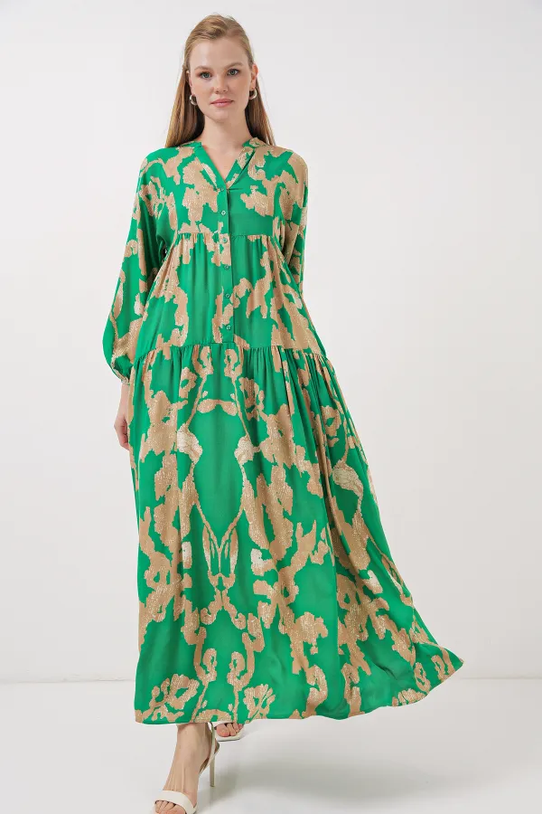 Robe hijab à motifs authentiques 2423 - Vert émeraude