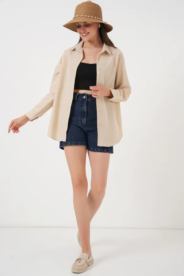 Women's Long Sleeve Basic Shirt 20279 - Beige