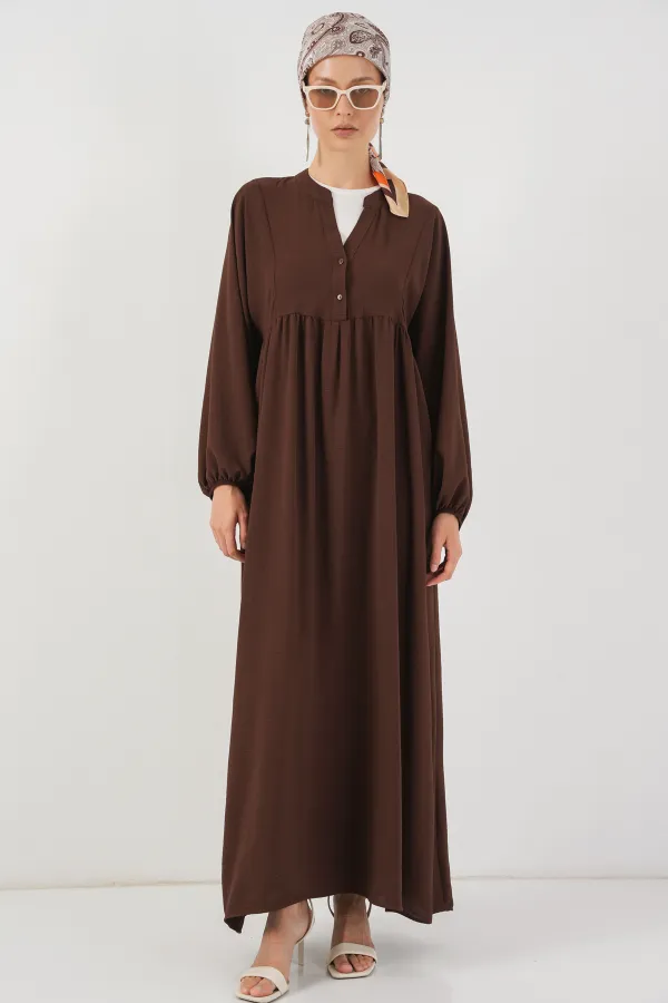 Kadın Uzun Tesettür Elbise 2525 - Kahverengi