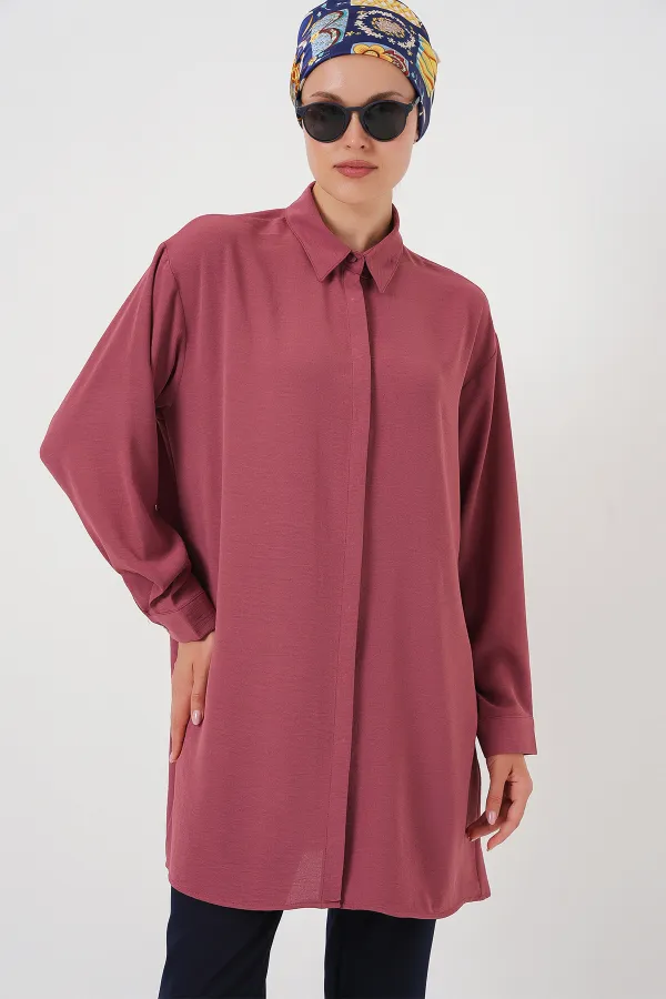 Kadın Uzun Gömlek Tunik 5945 - Gül Kurusu