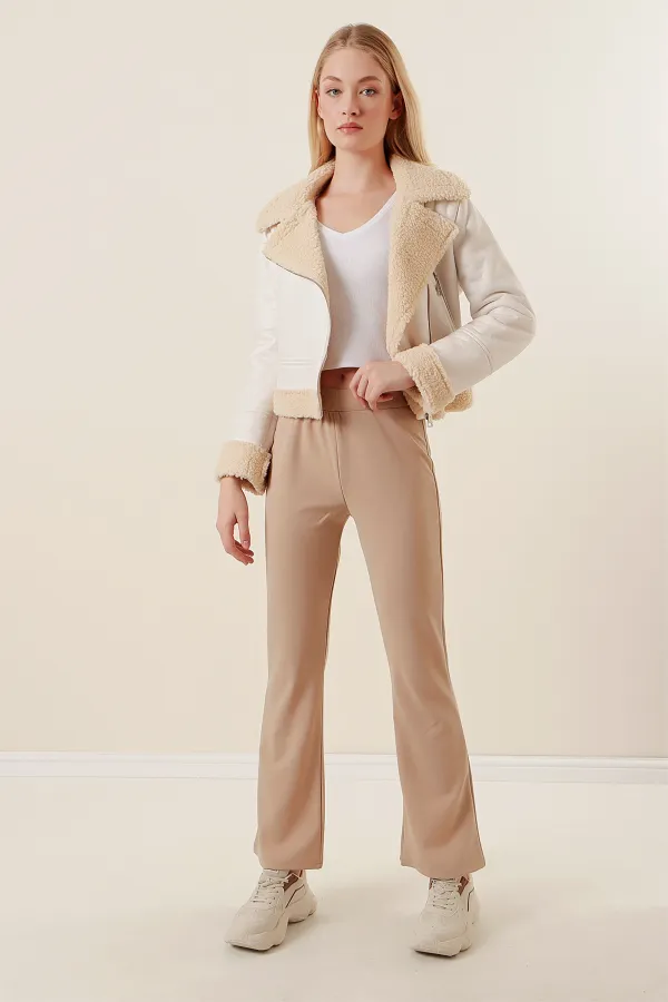 Pantalon pattes d'éléphant 10220 - Beige