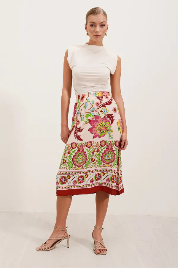 Jupe midi à motifs 1899 - Bordeaux