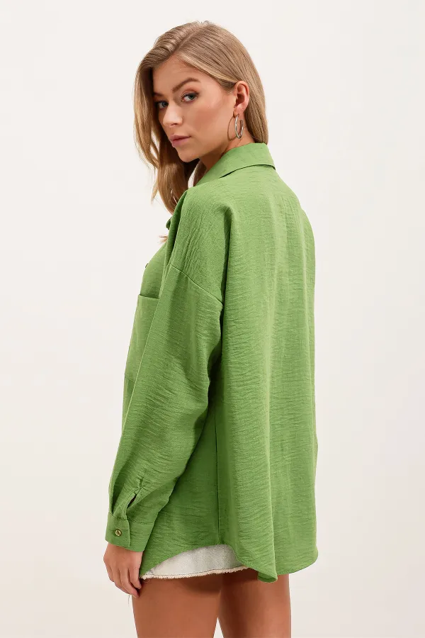 Chemise oversize en lin à poche unique 20153 - Vert E.