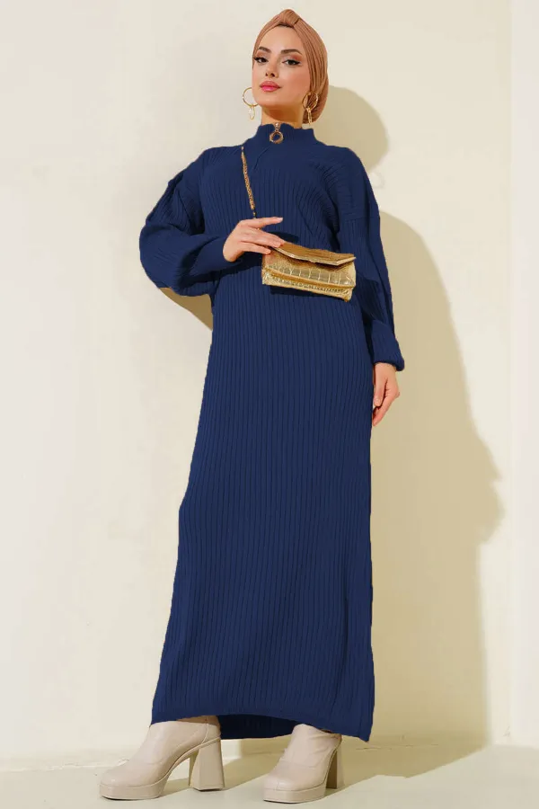 15900 Full-Length Hijab Knit Dress - Navy Blue