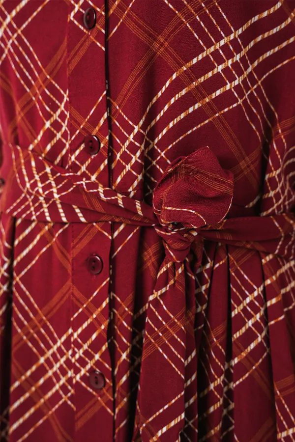 Kadın Boydan Düğmeli Uzun Tesettür Elbise 2588 - Bordo