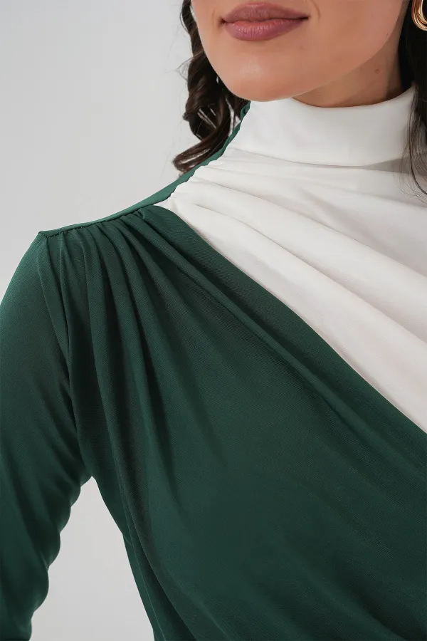 940 Gathered Detail Sandy Blouse - Emerald Green