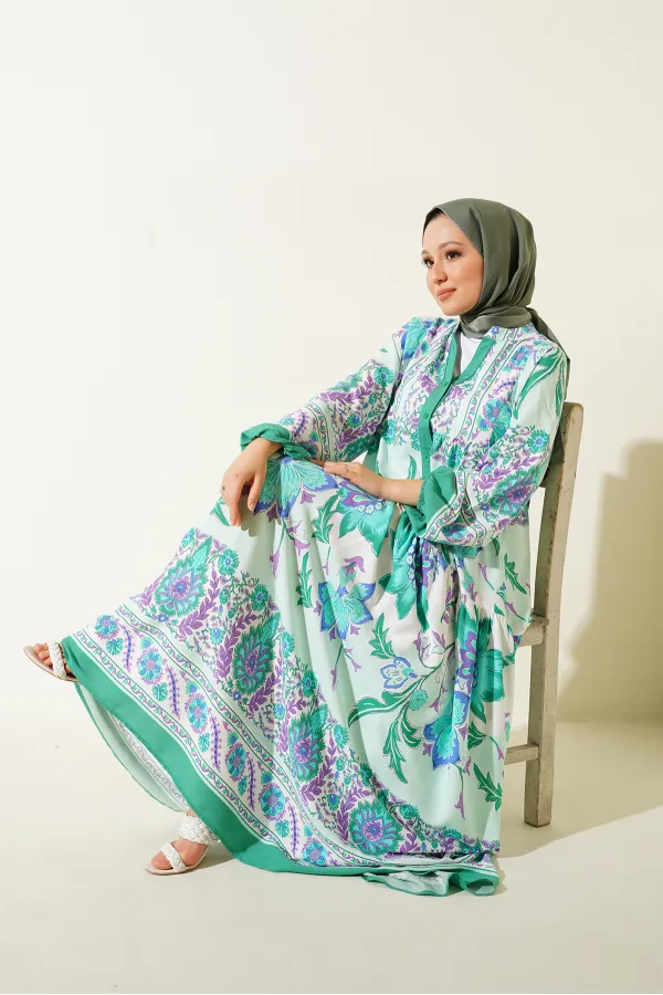 Robe hijab à motifs authentiques 2423 - D. Menthe