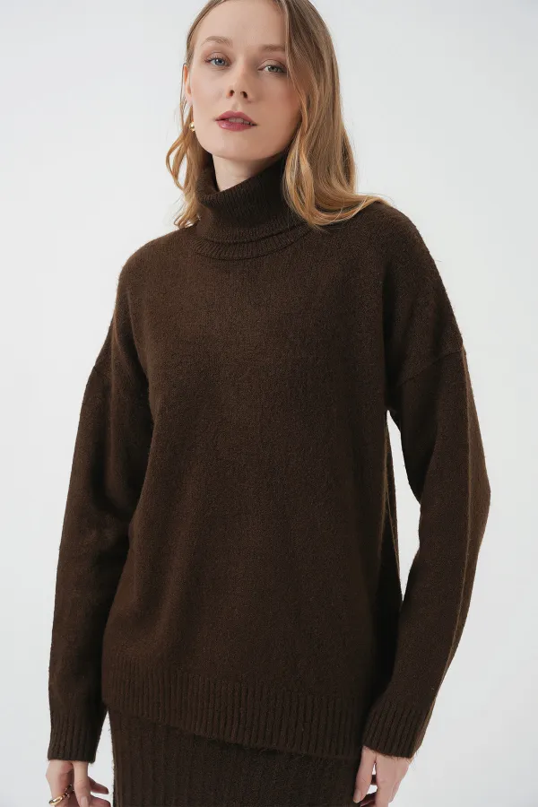 15892 Sweater Skirt and Knitwear Two-Piece Set - Brown