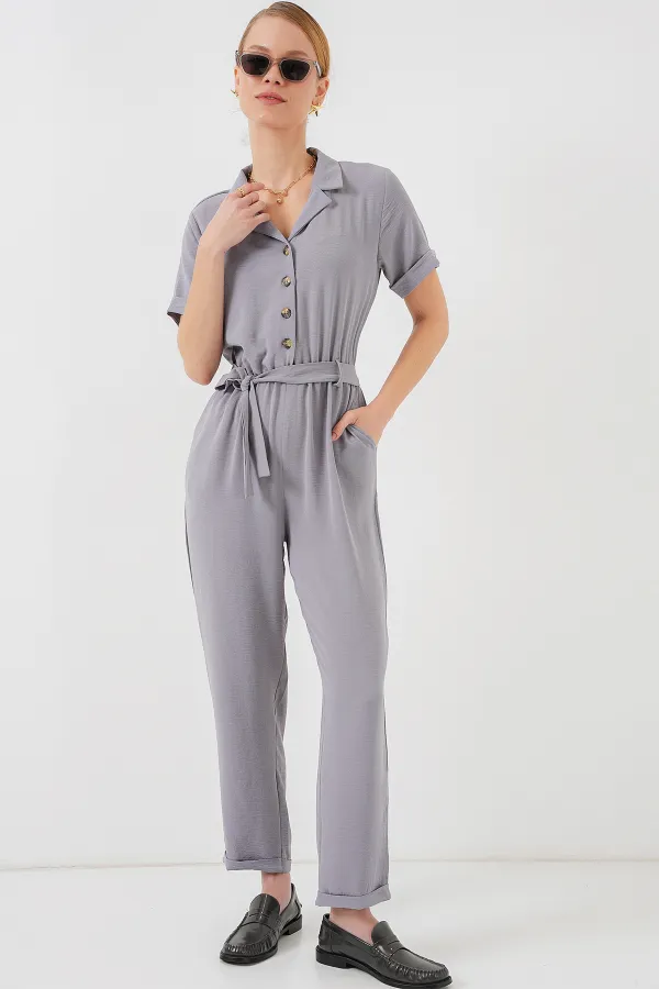 Women's Short Sleeve Ayrobin Jumpsuit 7030 - Gray