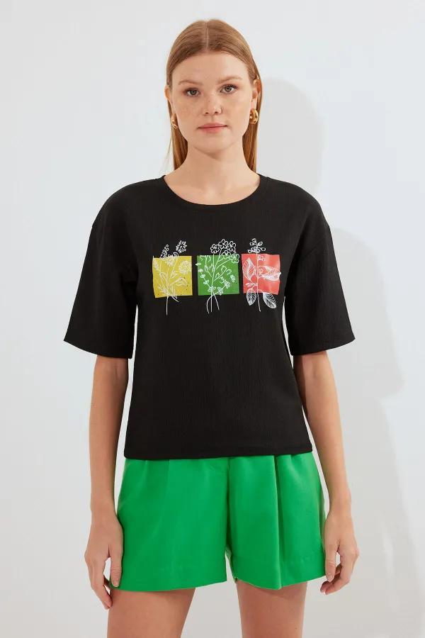 T-shirt basique imprimé en maille 913 - Noir