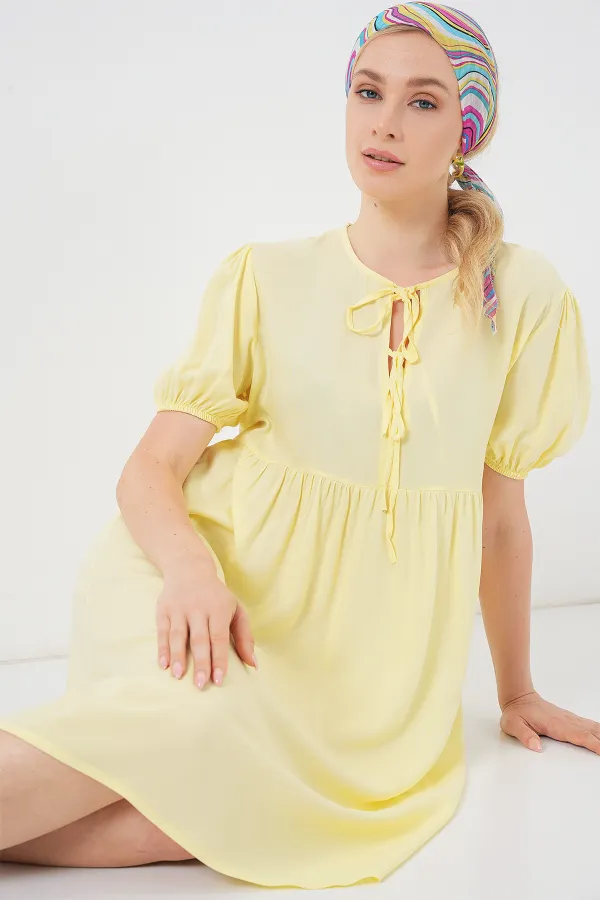 Robe midi à lacets pour femme 2575 - Jaune