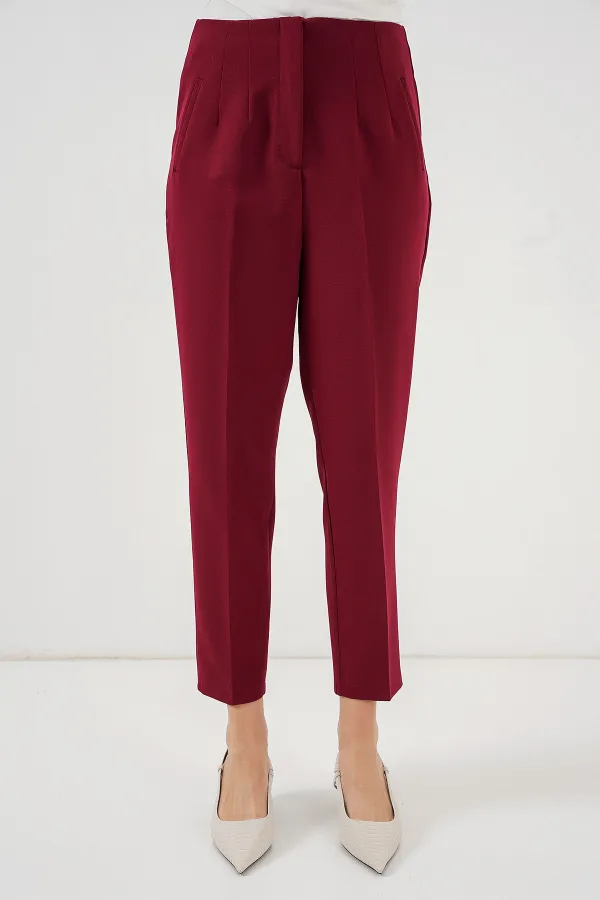 Pantalon taille haute en tissu 6650 - Bordeaux