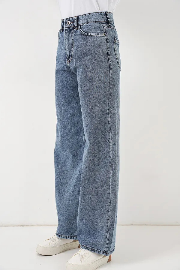 Women's Wide Leg High Waist Palazzo Jeans 6656 - Blue