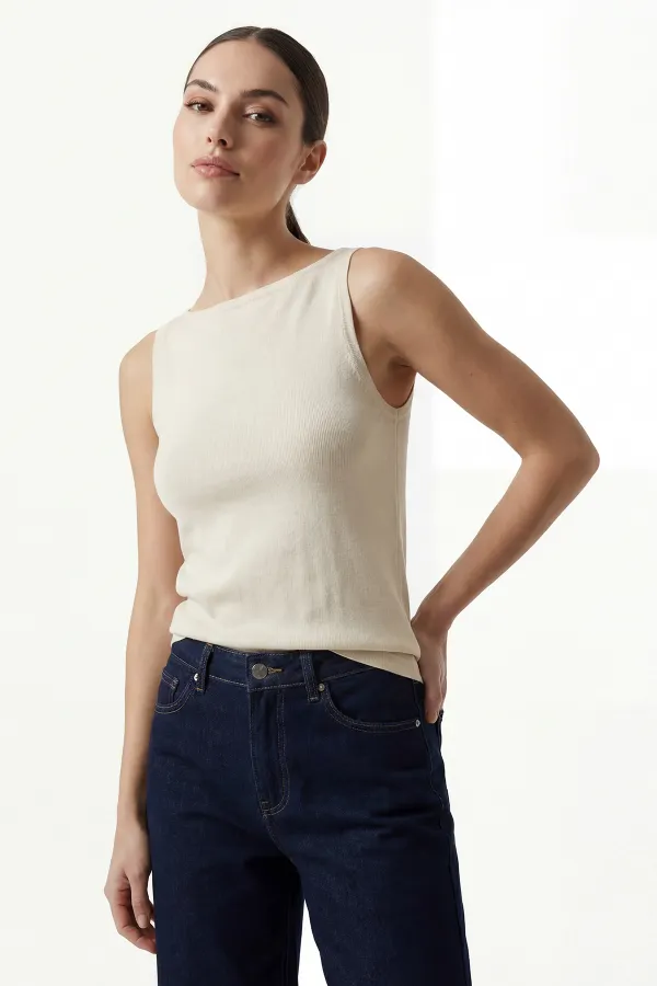 Kadın Askılı Örme Atlet 15935 - Krem