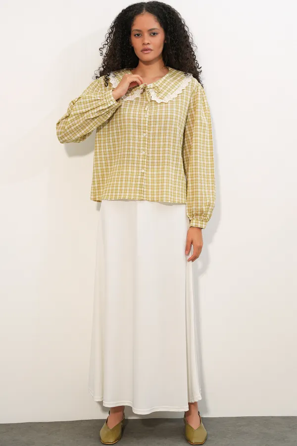 Women's Dandel Collar Plaid Shirt 20387 - Yellow