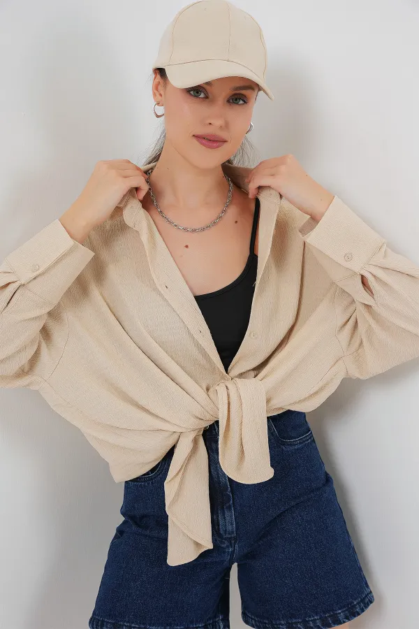 Chemise oversize en maille pour femme 20264 - Beige