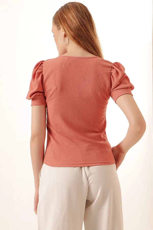 0409 Square Neck Knitted Blouse - Dusty Rose