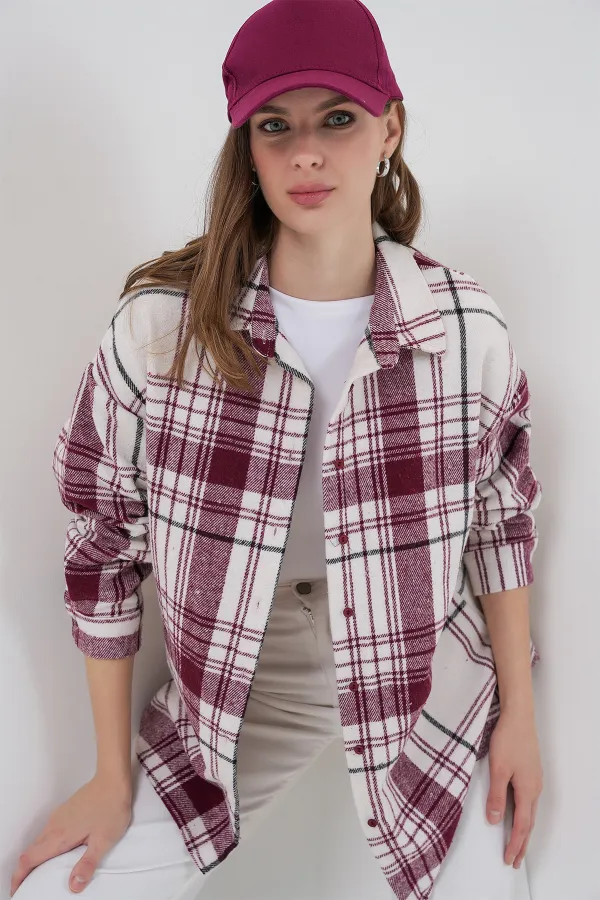 Chemise de bûcheron oversize à carreaux pour femme 3854 Rose foncé