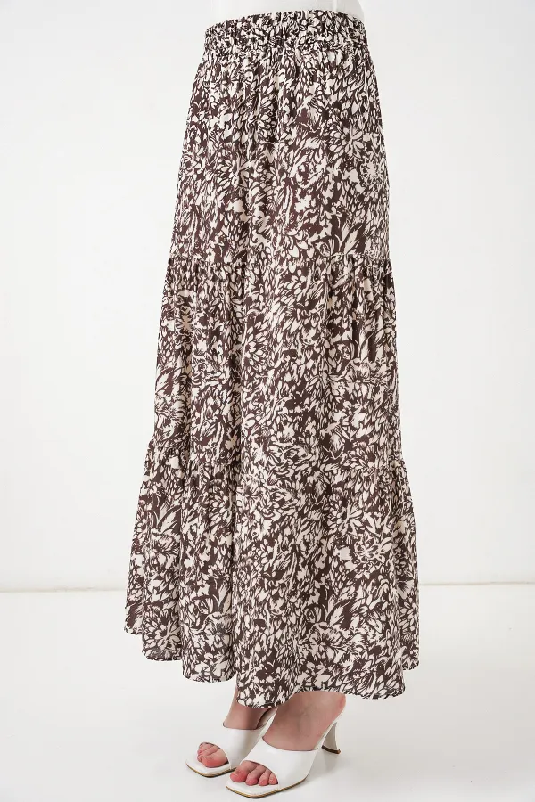 1898 Desenli Uzun Etek - Sütlü Kahve