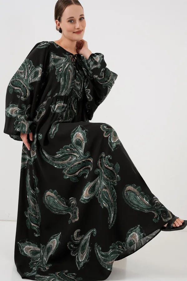 Kadın Balon Kol Uzun Tesettür Elbise 2464 - Y.Yeşil