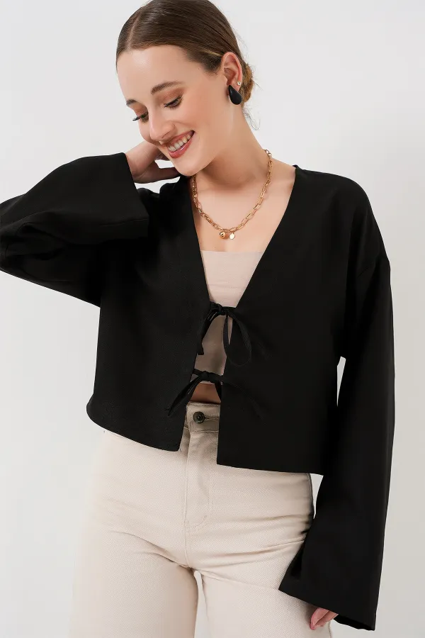 Kimono en lin noué sur le devant 960 - Noir