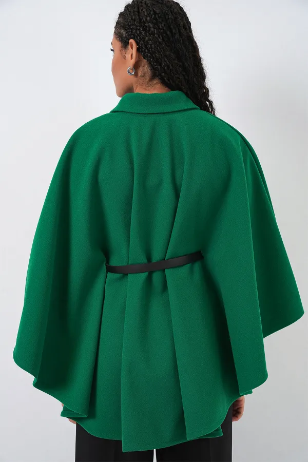 Women's Belted Cashmere Poncho 9170 - Dark Green