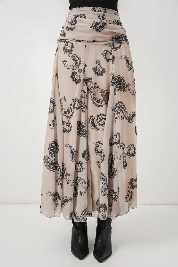 Jupe en mousseline à motifs pour femme 8057 - Crème