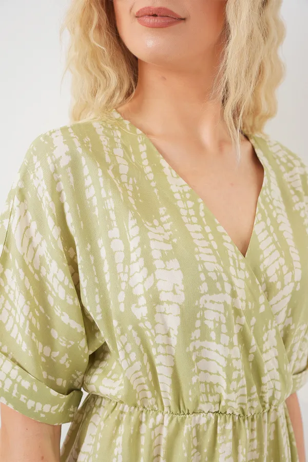 Women's Patterned Short Sleeve Dress 2569 - E.Green