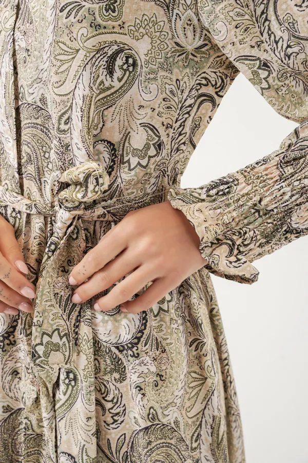 Robe hijab ceinturée pour femme 2589 - Beige