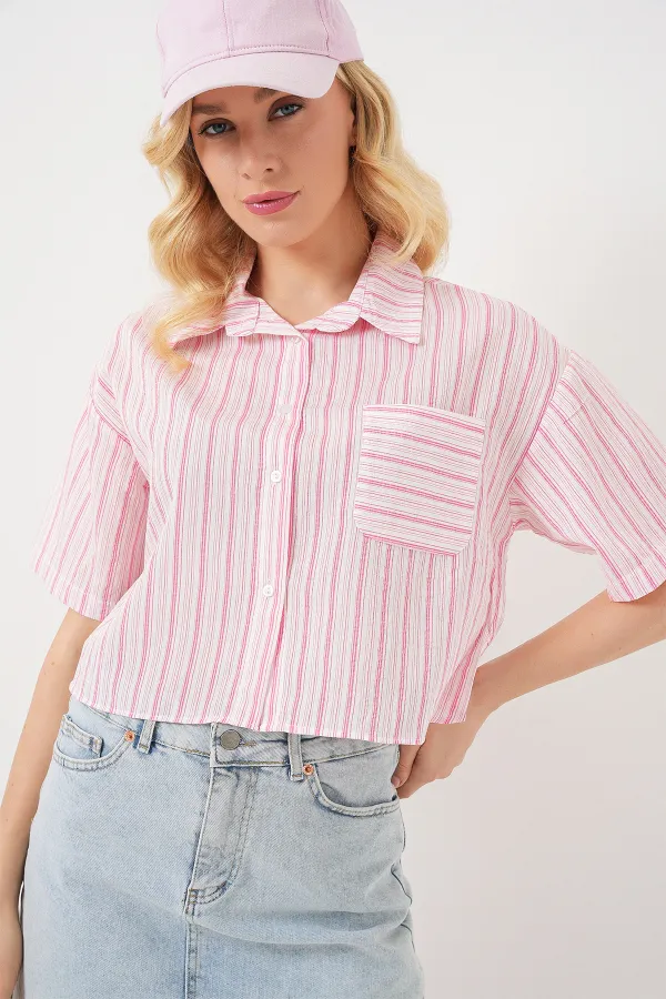 Women's Striped Crop Shirt 20342 - Powder